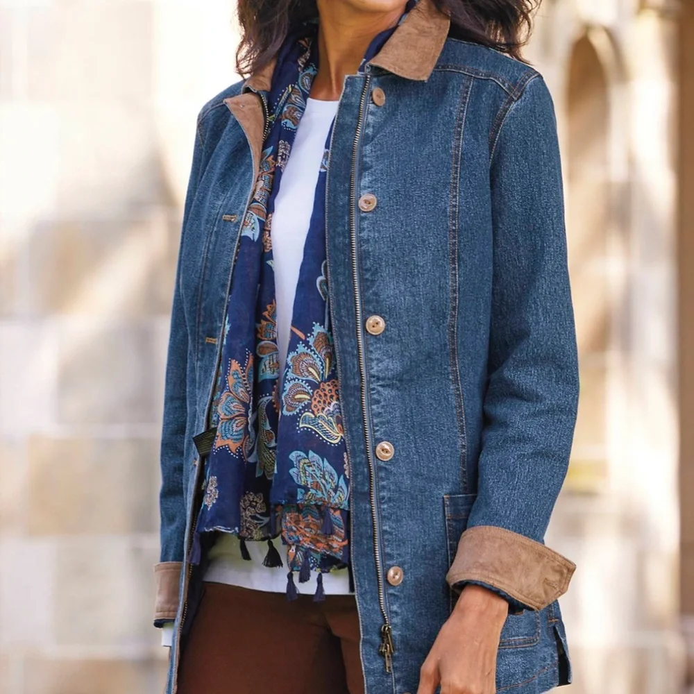 Chadwick Denim Barn Jacket, Flannel Lined, Faux Suede Lined Cuffs, Point Collar) - Picture 8 of 10